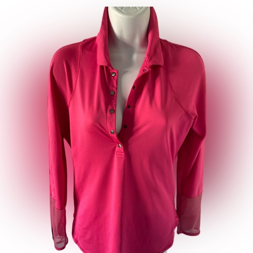 Lucky in Love Pink Polo Button Top-S pink , nylon spandex